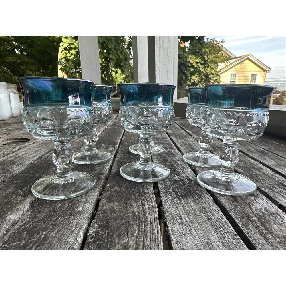 Set Of 6 NEW Colony Blue Crown Claret Wine Glass 5480267 4.2" Tall 2.5" Diameter